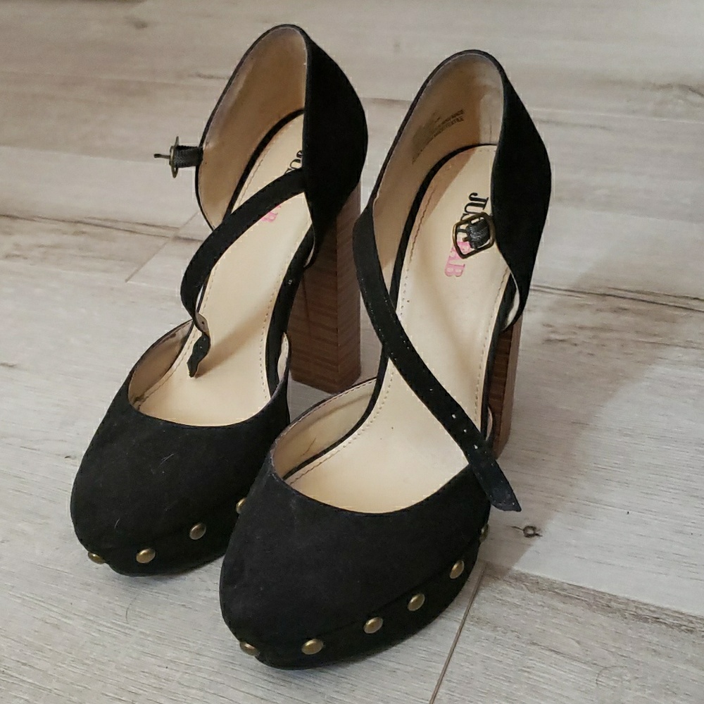 Black studded high platform heels